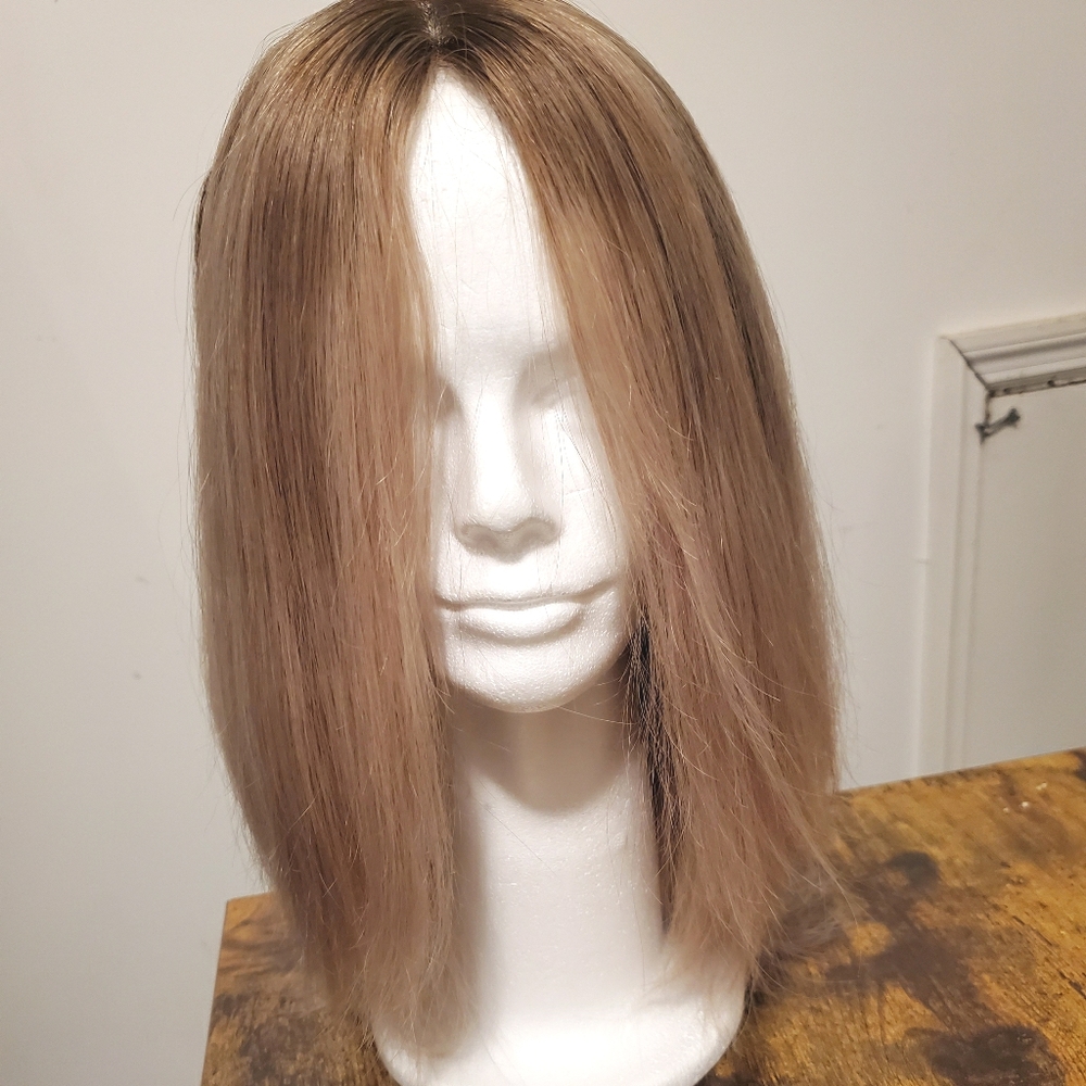 14" human hair silk top sandy blonde medical wig M